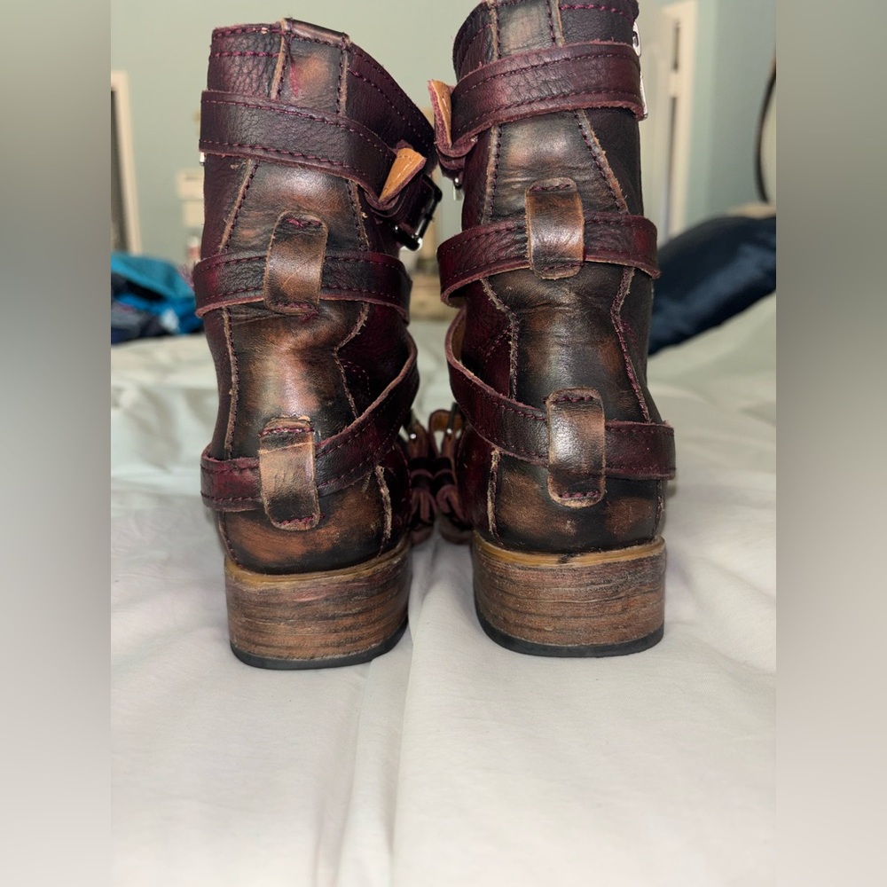 Freebird by Steven Wine Leather Buckle Strap Ankle Boots - Picture 10 of 13